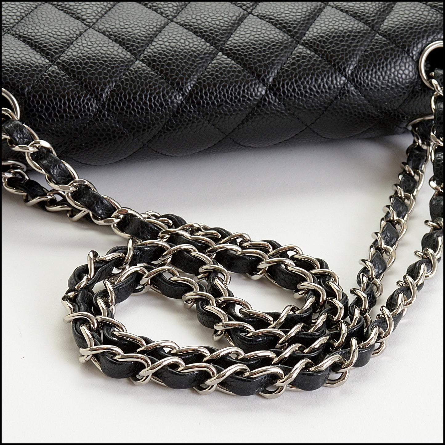 RDC15013 CHANEL '10 Black Caviar Leather Classic 11.12 Double Flap Bag