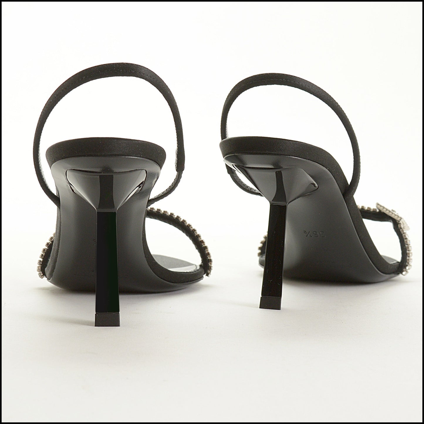 RDC15553 SAINT LAURENT Black Crystal Rendezvous Satin Crepe Sandals Size 36.5