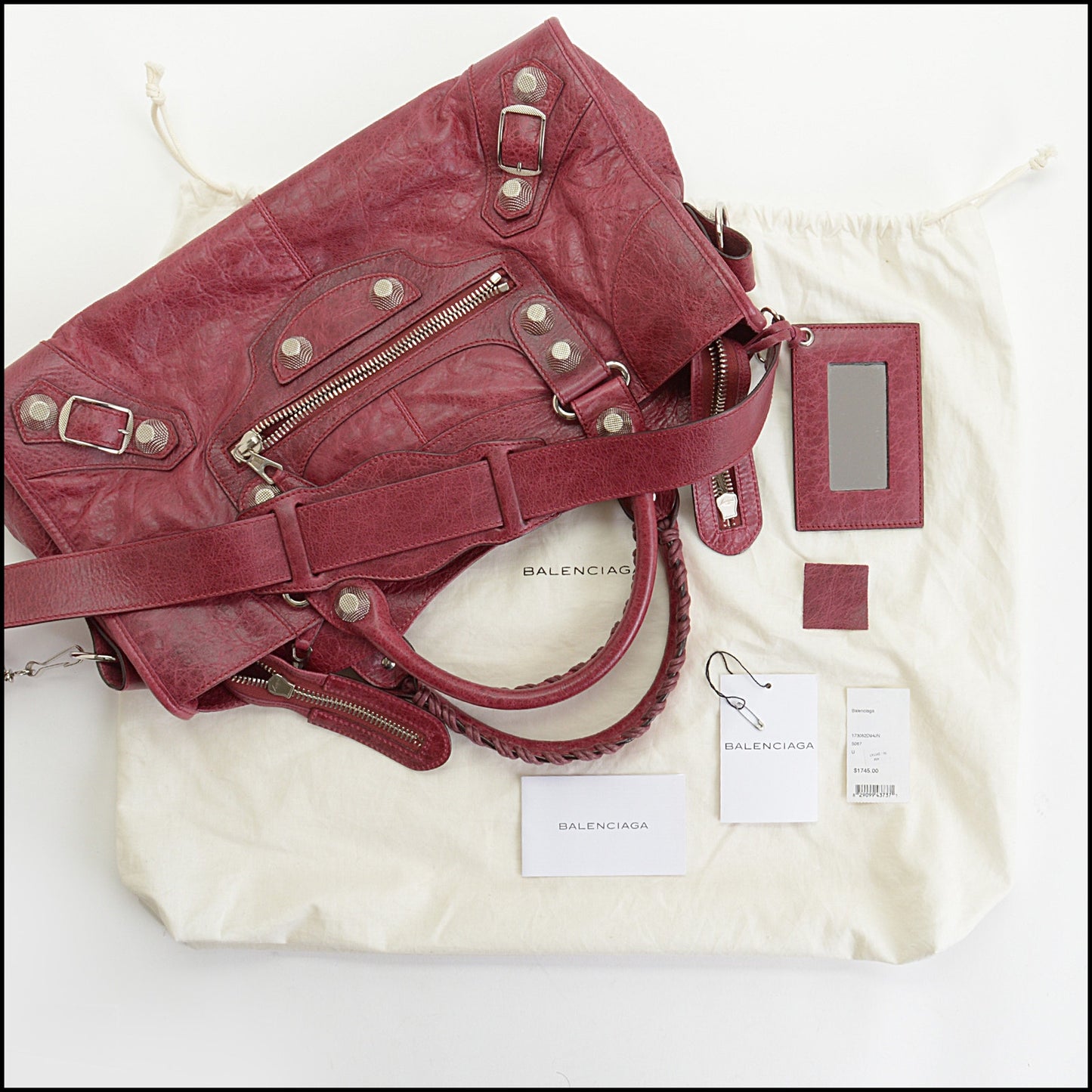 RDC14349 Authentic BALENCIAGA '09 Red Lambskin  Silver Giant HW Part Time Bag