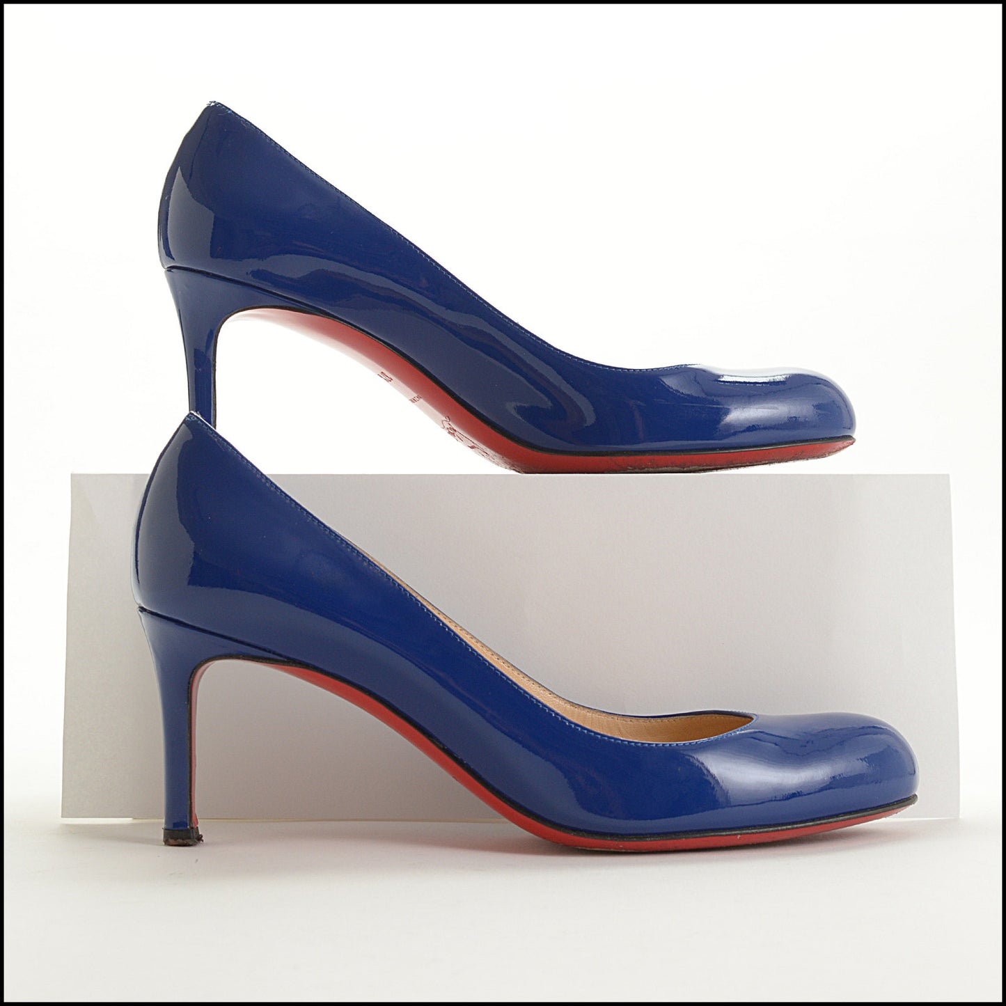 RDC15511 CHRISTIAN LOUBOUTIN Blue Patent Calfskin Leather Simple 85 Pump Size 37.5