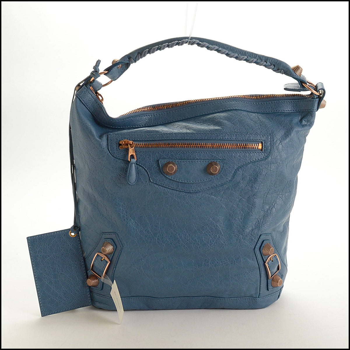 RDC15743 BALENCIAGA '11 Atlantique Blue Lambskin 21mm Rose Gold Giant Hardware Day Bag