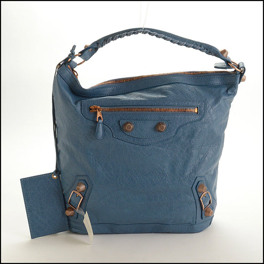 RDC15743 BALENCIAGA '11 Atlantique Blue Lambskin 21mm Rose Gold Giant Hardware Day Bag