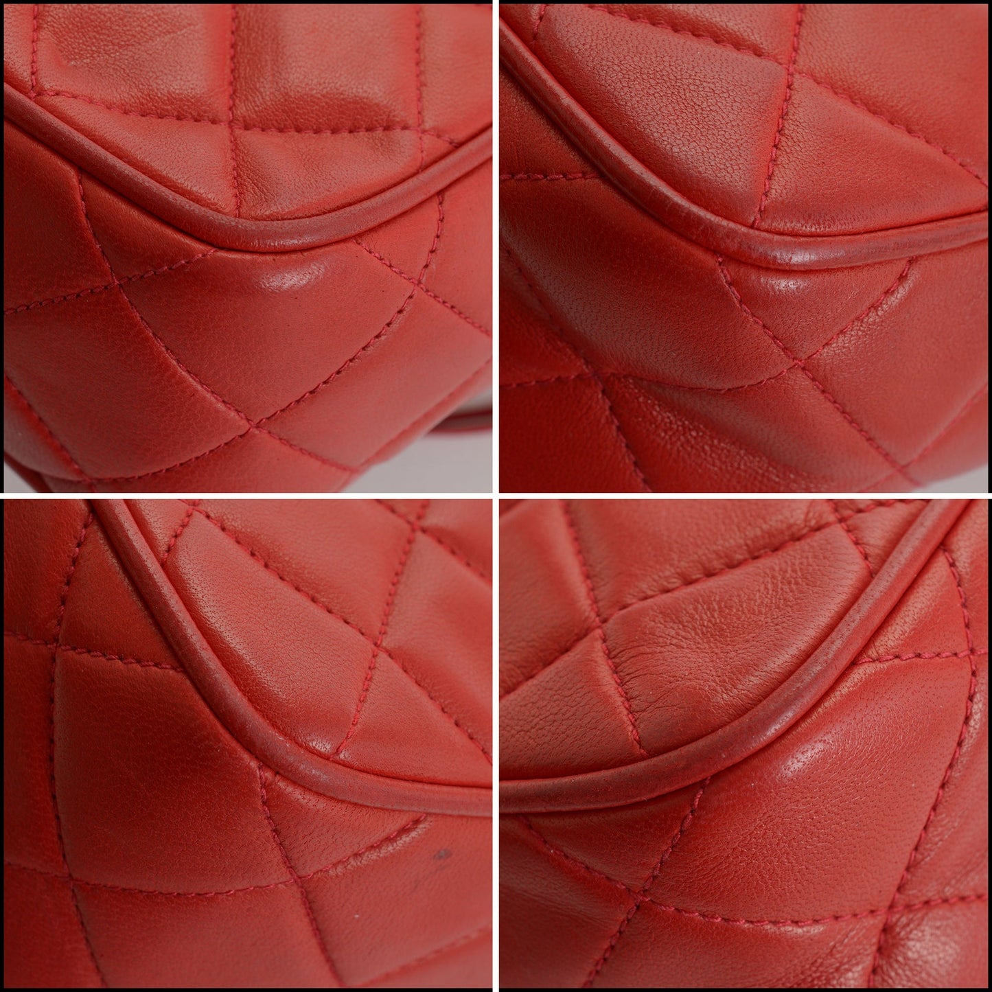 RDC14486 CHANEL Vintage '89-'91 Red Lambskin Quilted Camera Bag