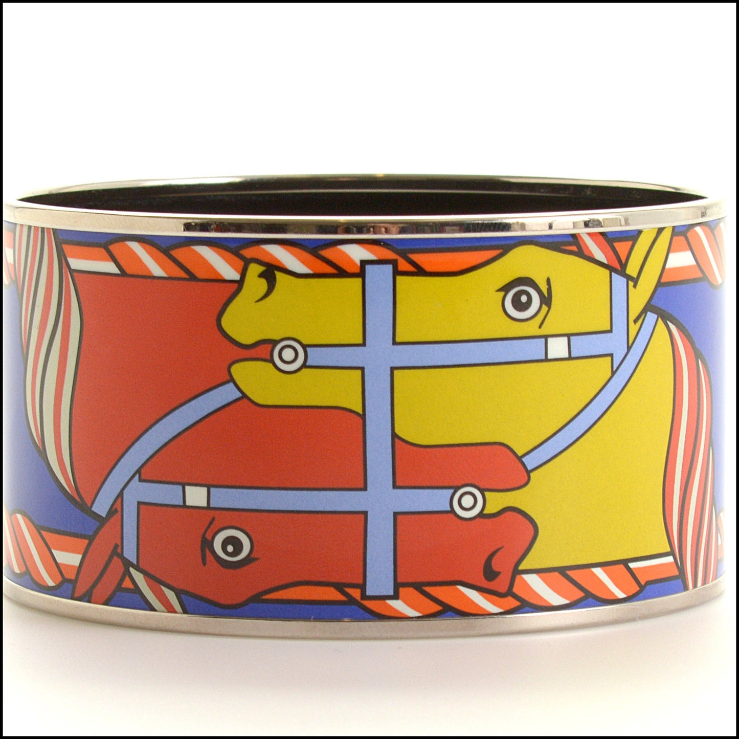 RDC15436 HERMES Blue Quadridge Printed Enamel Extra Wide Bangle Size M T3