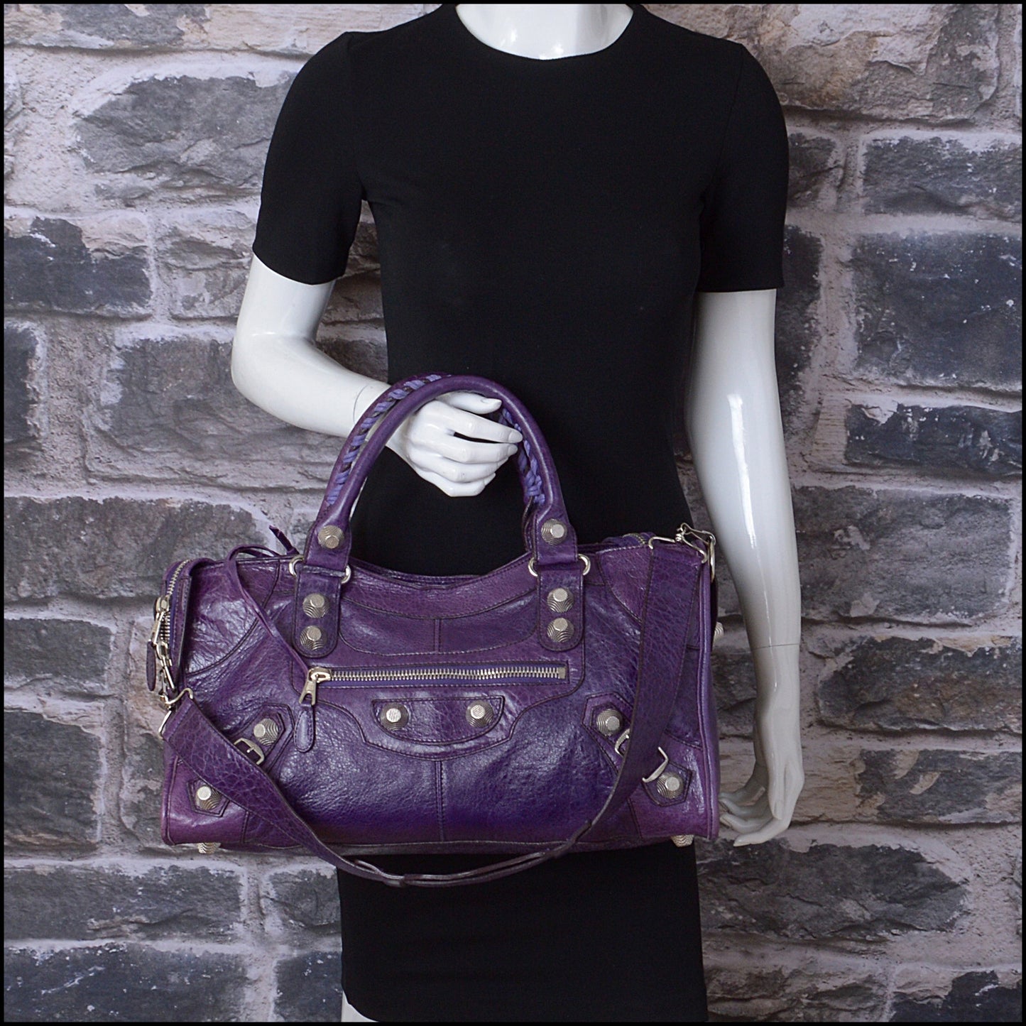 RDC14348 Authentic BALENCIAGA '07 Purple Lambskin Silver Giant HW Part Time Bag