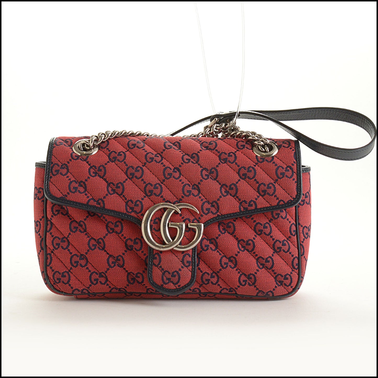 RDC15585 GUCCI Red Monogram Matelasse Diagonal Canvas Marmont Flap Bag