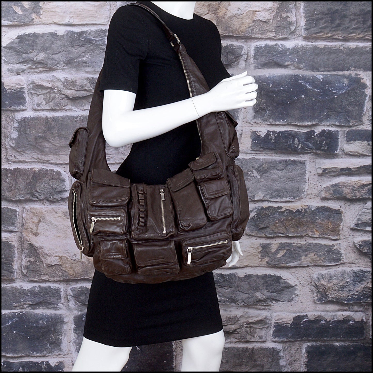 RDC14881 JIL SANDER Dark Brown Leather Multi Pocket Bag