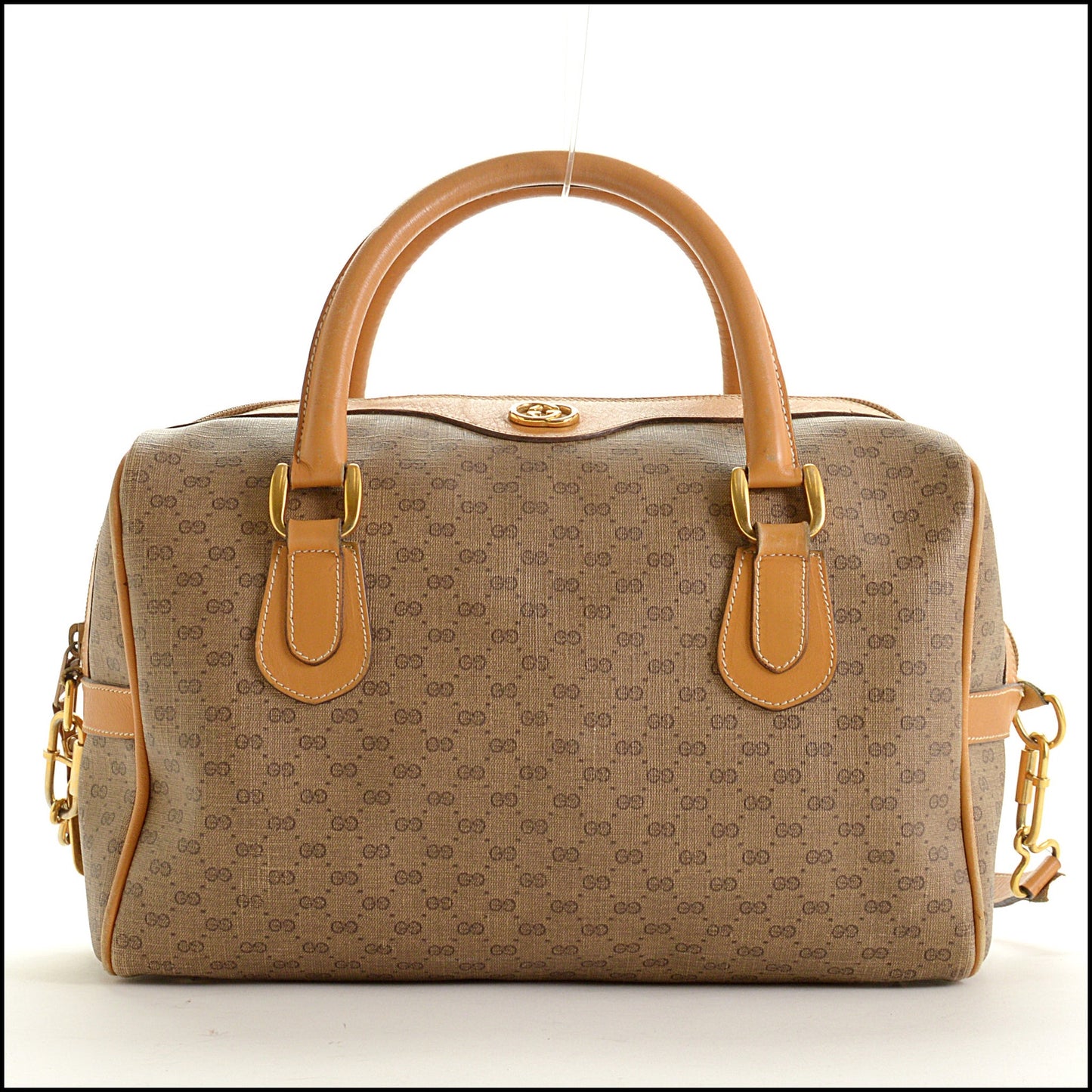 RDC15506 GUCCI Vintage Tan Leather Micro GG Boston Bag