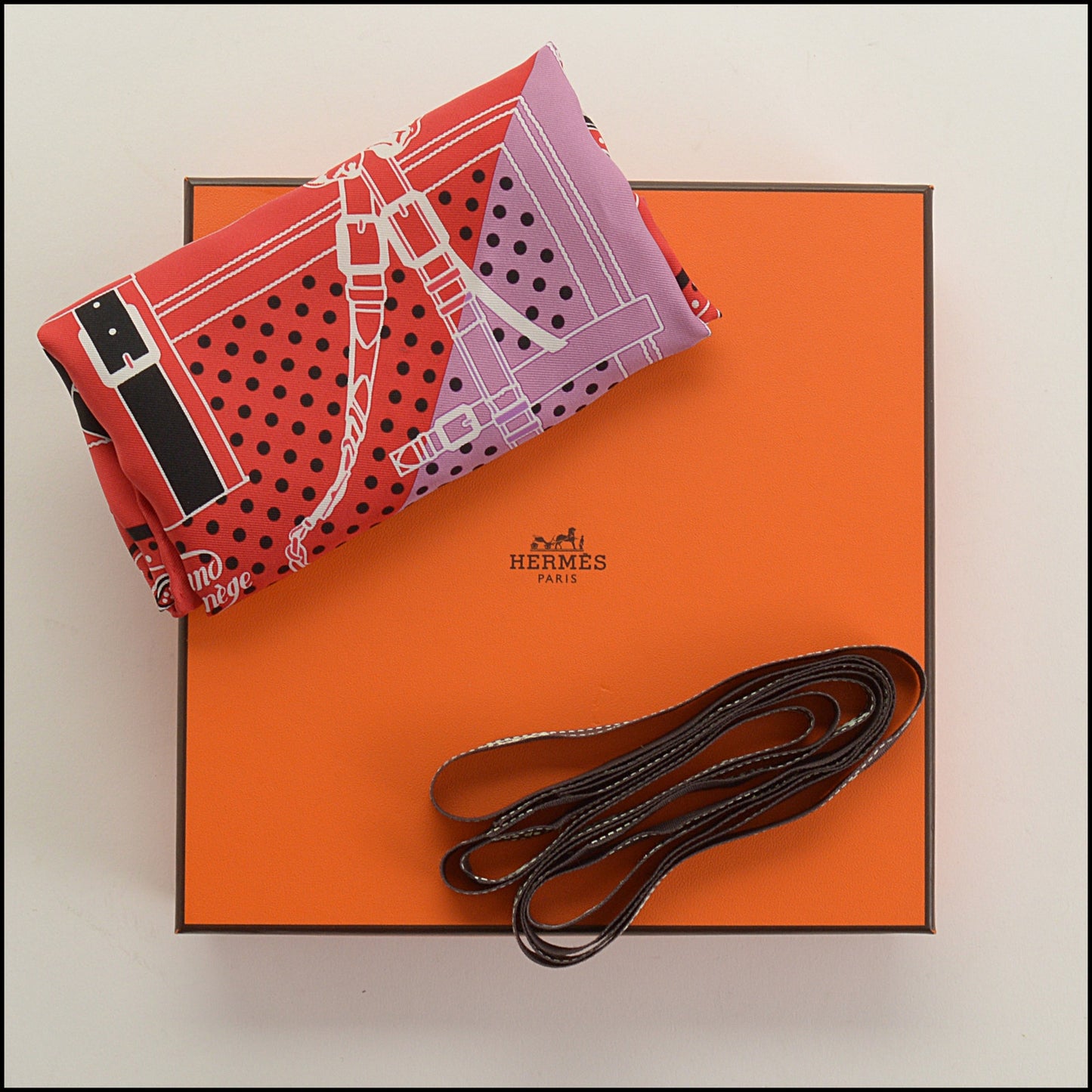 RDC15477 HERMES Red/Lilac "Grand Manege Bandana" 55 Silk Scarf