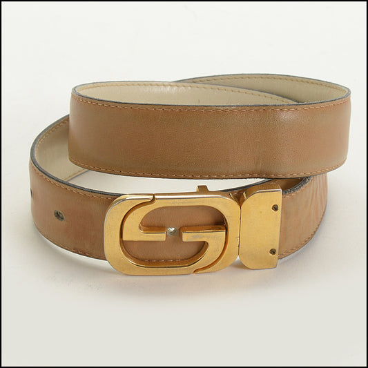 RDC15189 GUCCI Vintage Brown Leather GG Monogram Belt Size 25.5/65cm