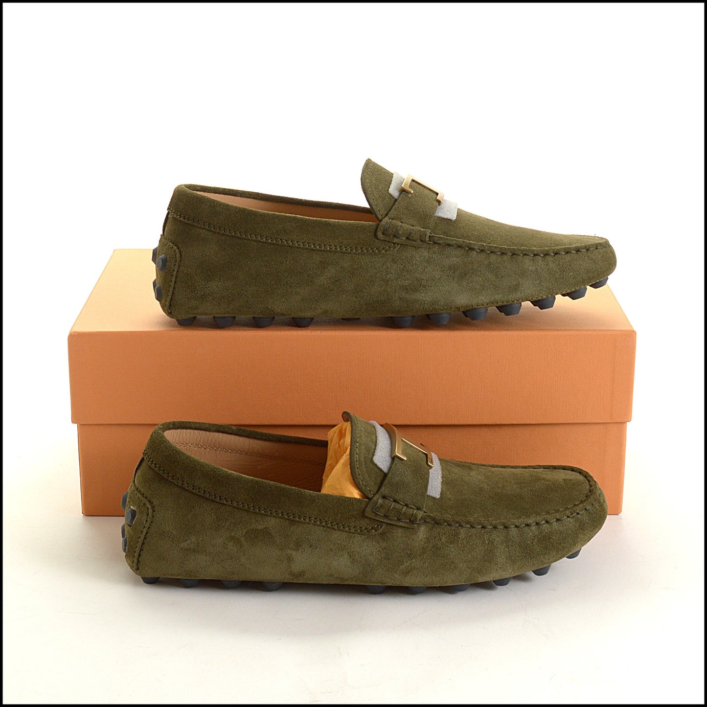 RDC15145 TOD'S Men's Green Suede Gommino "T" Driving Loafers Size 8