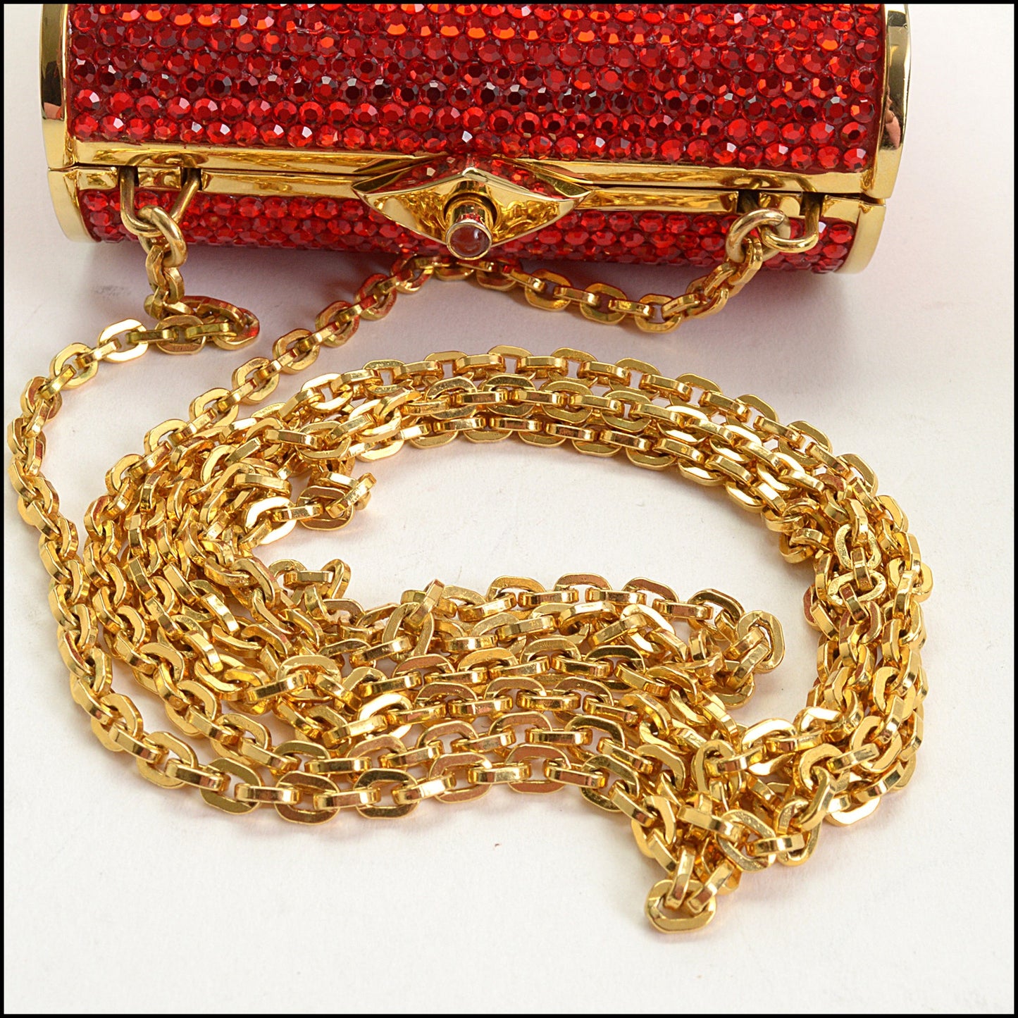 RDC14972 JUDITH LEIBER Red Crystal Minaudiere Evening Bag