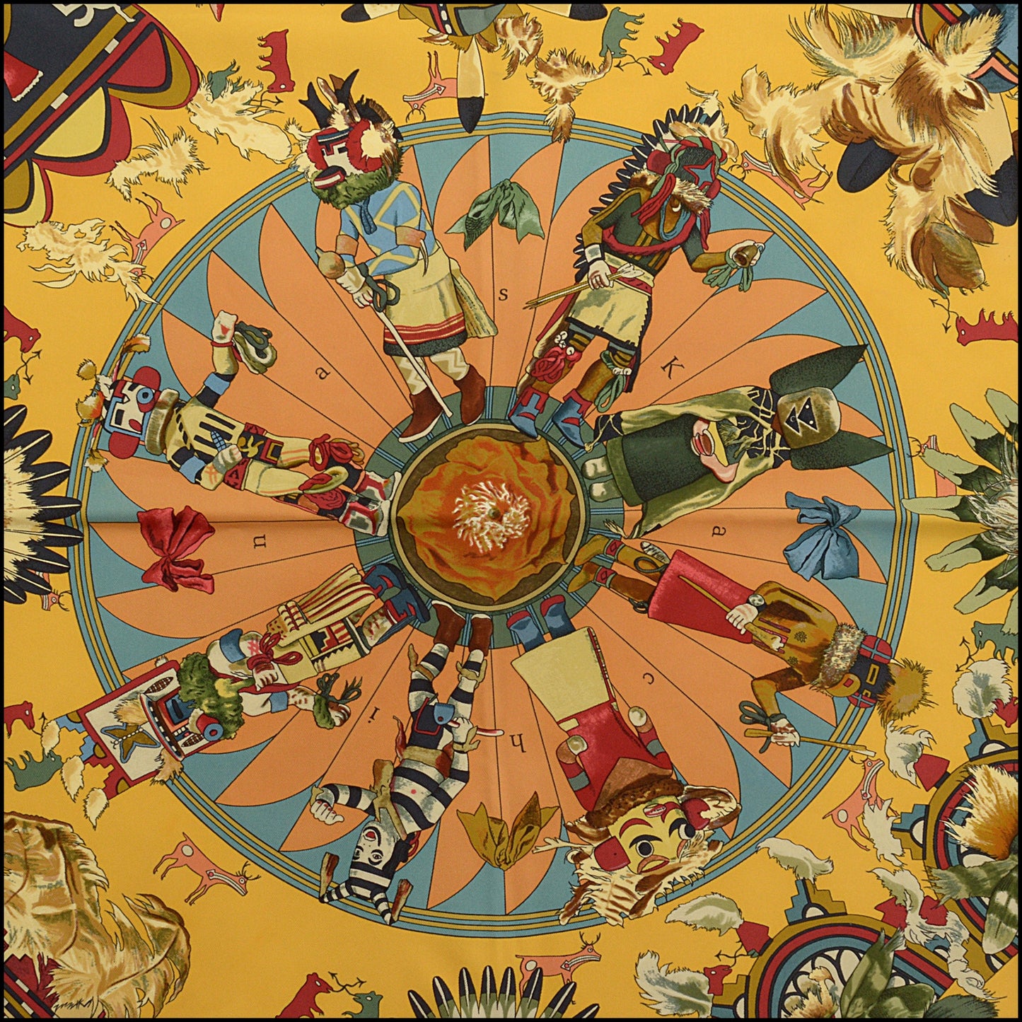RDC15234 HERMES Blue Kachinas Silk Scarf 90cm - Kermit Oliver