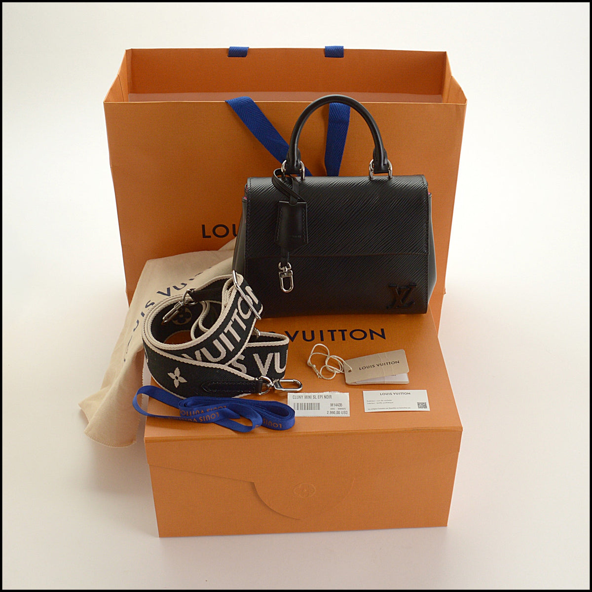 RDC15643 LOUIS VUITTON Black Epi Leather Cluny Mini With Long Strap