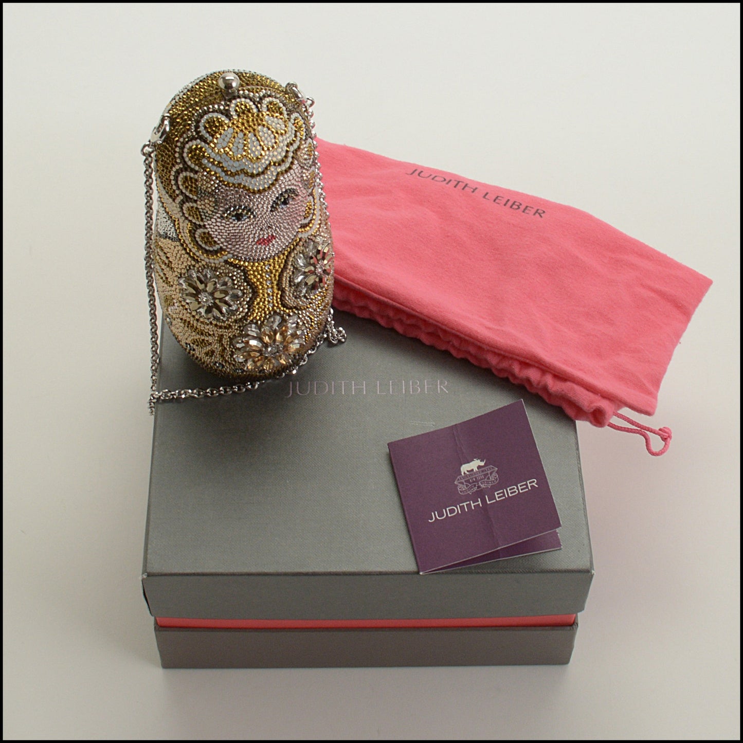 RDC15243 JUDITH LEIBER Brown Matroyska Russian Doll Minaudiere