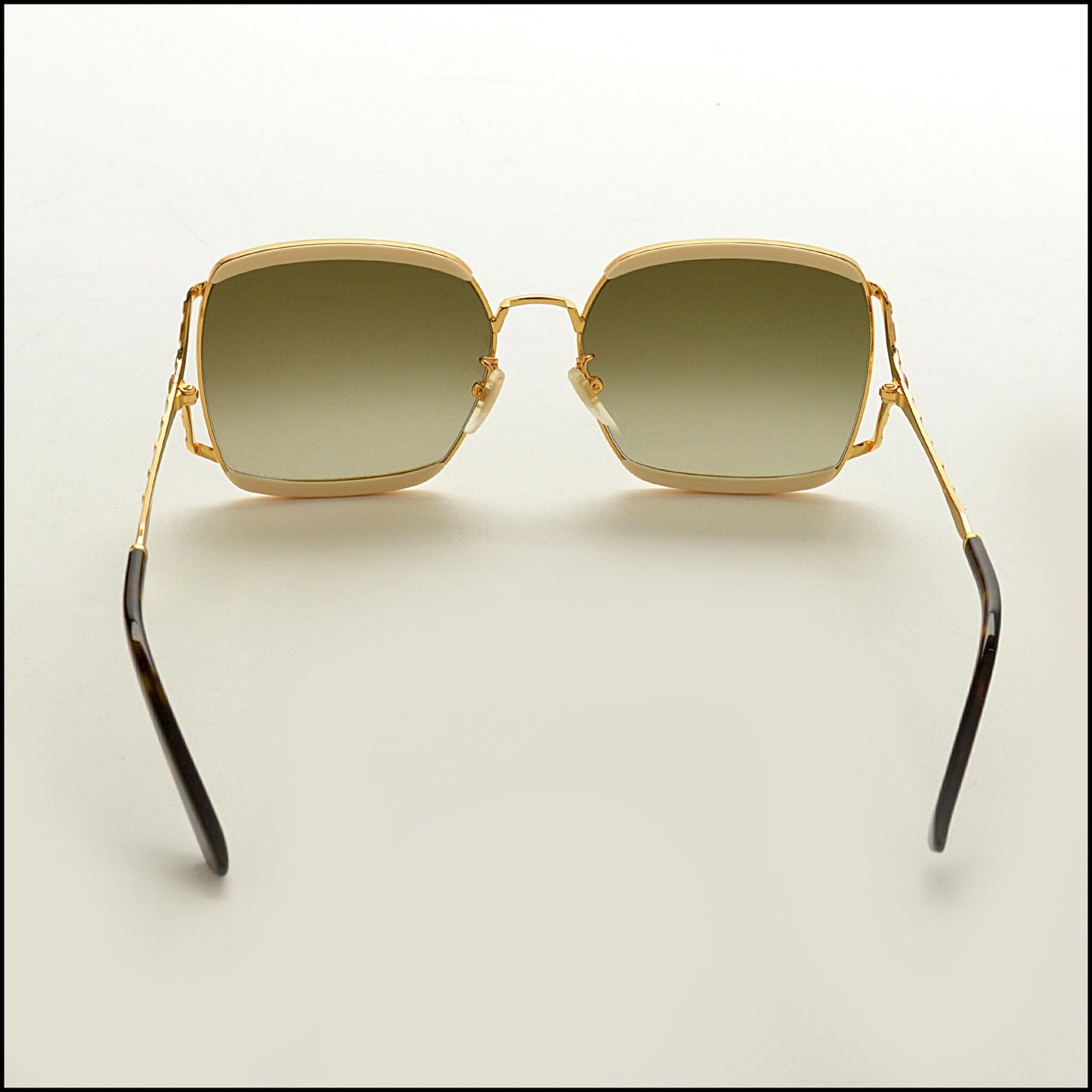 RDC14993 GUCCI Cream Acetate & Gold Metal Square Frame Sunglasses