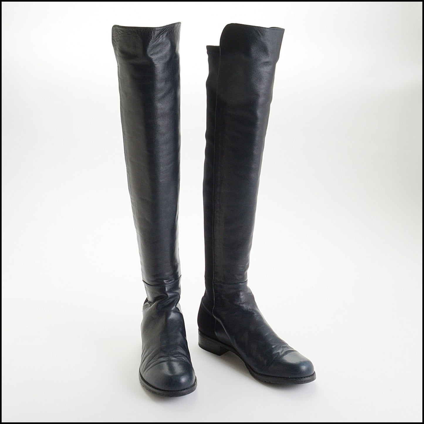 RDC14428 Stuart Weitzman Navy Nappa Leather/Black Stretch Knee-High Boots