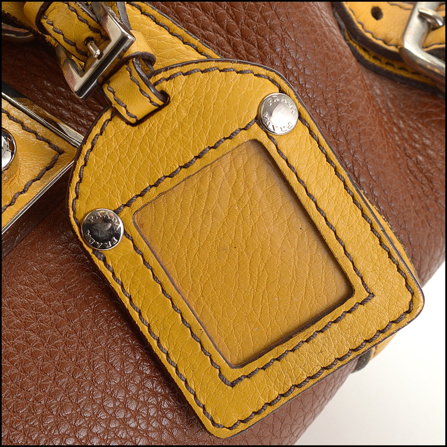 RDC14462 Prada Cinnamon & Yellow Pebbled Leather Hand Bag