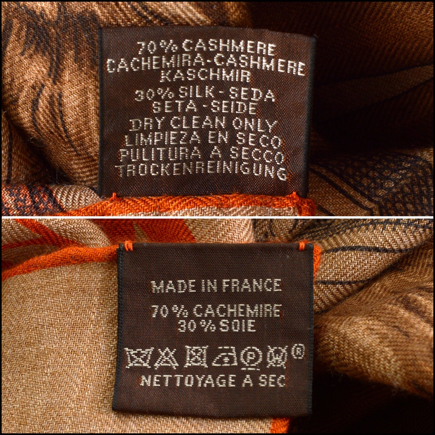 RDC14923 HERMES Orange/Beige Cashmere Silk "Grand Theatre Nouveau" 140 Large Shawl/Scarf