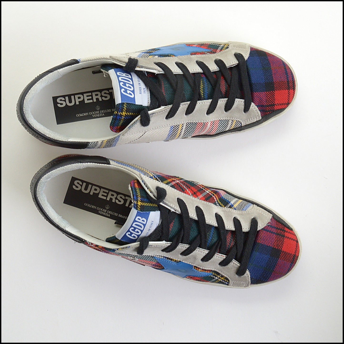 RDC14425 Golden Goose Red/Green/White Tartan Kilt Superstar Sneakers Size 7.5