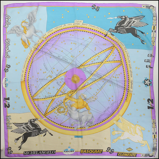 RDC14798 GIANNI VERSACE Vintage Aqua Comets Silk Chiffon Scarf