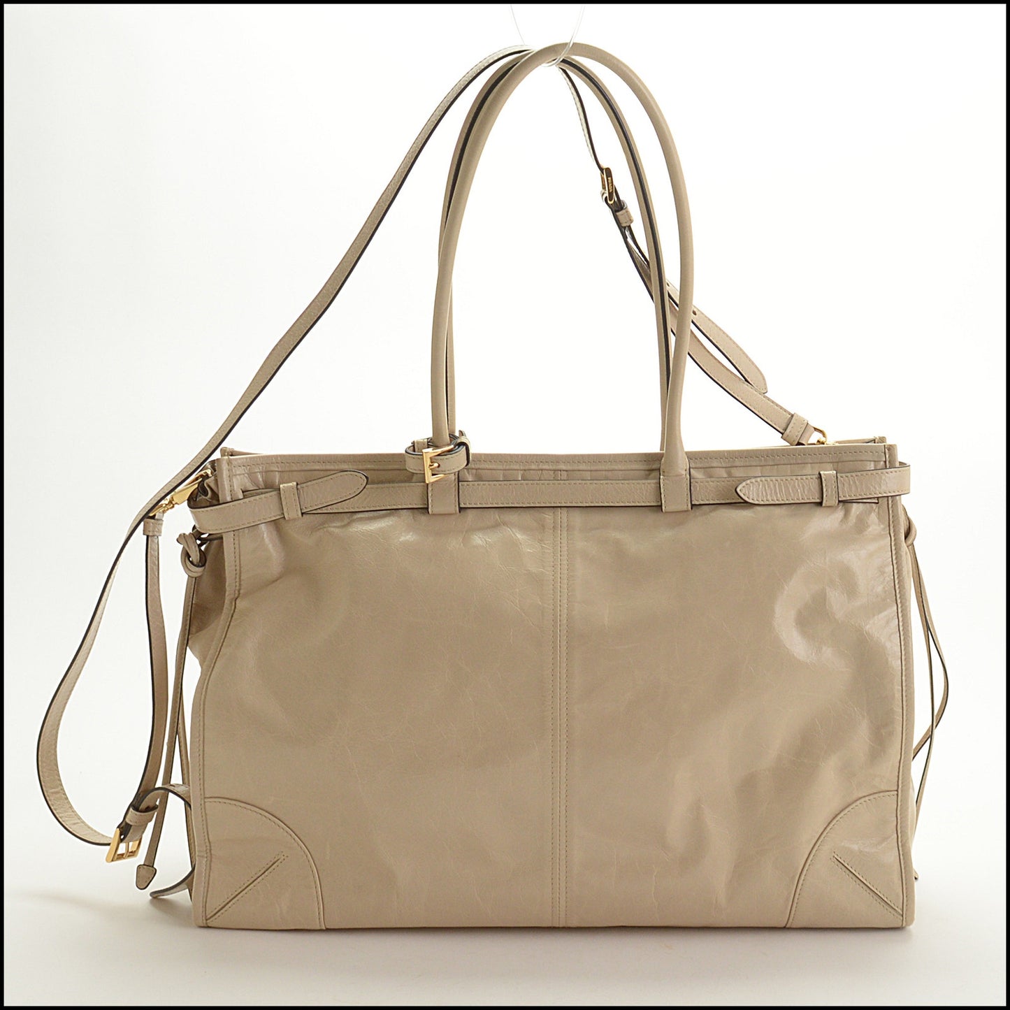 RDC15302 PRADA Travertine Leather Large Bonnie Bag