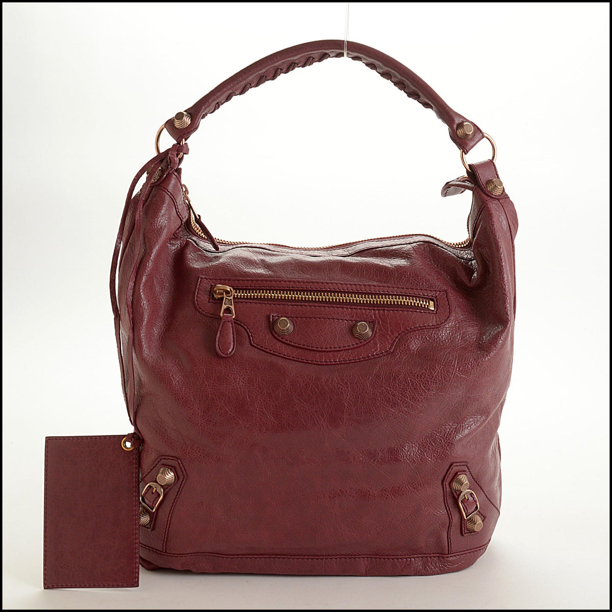 RDC15741 BALENCIAGA '12 Cassis Burgundy Lambskin 12mm Rose Gold Mini Giant Day Bag