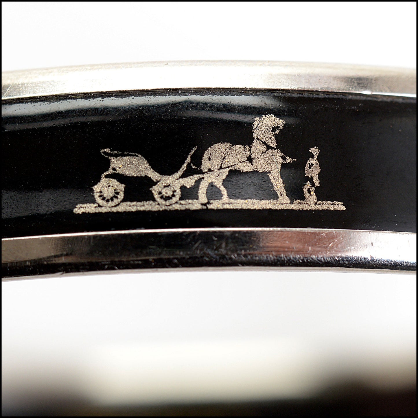 RDC14442 Hermes Ex Libris Black & Silver Bangle Size Small/65