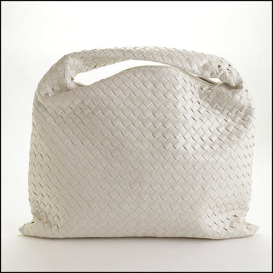 RDC14535 BOTTEGA VENETA White Intrecciato Calfskin Large Hop Bag