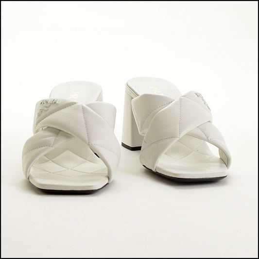 RDC15430 PRADA White Quilted Criss-Cross Sandals with Block Heel Size 39.5