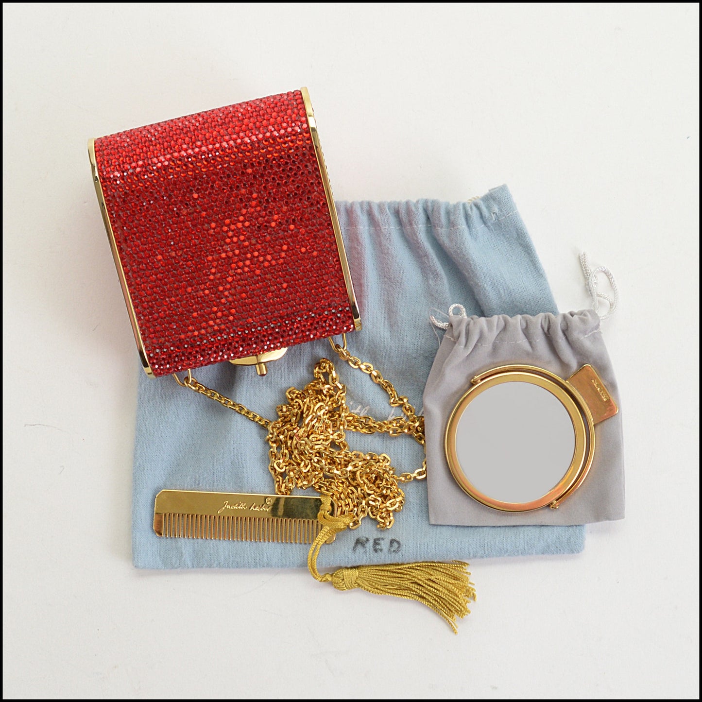 RDC14972 JUDITH LEIBER Red Crystal Minaudiere Evening Bag
