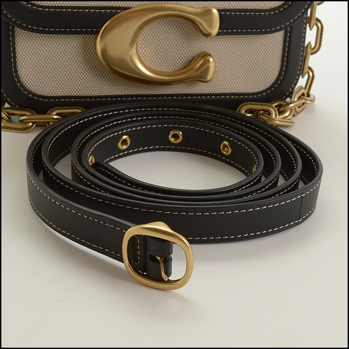 RDC15648 COACH Salt Stone Canvas/Black Leather Idol Bag