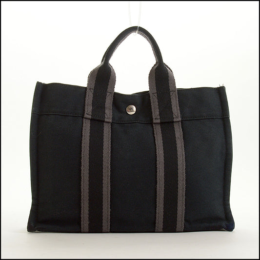 RDC15582 HERMES Black Canvas Fourre-Tout PM Mini Tote Bag