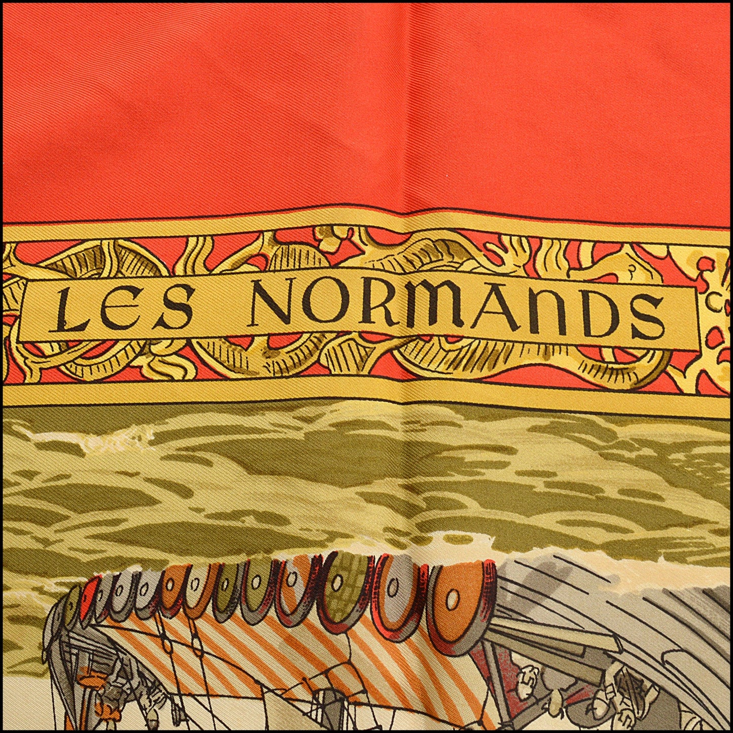 RDC15418 HERMES '71 Red "Les Normandes" 90cm Silk Scarf