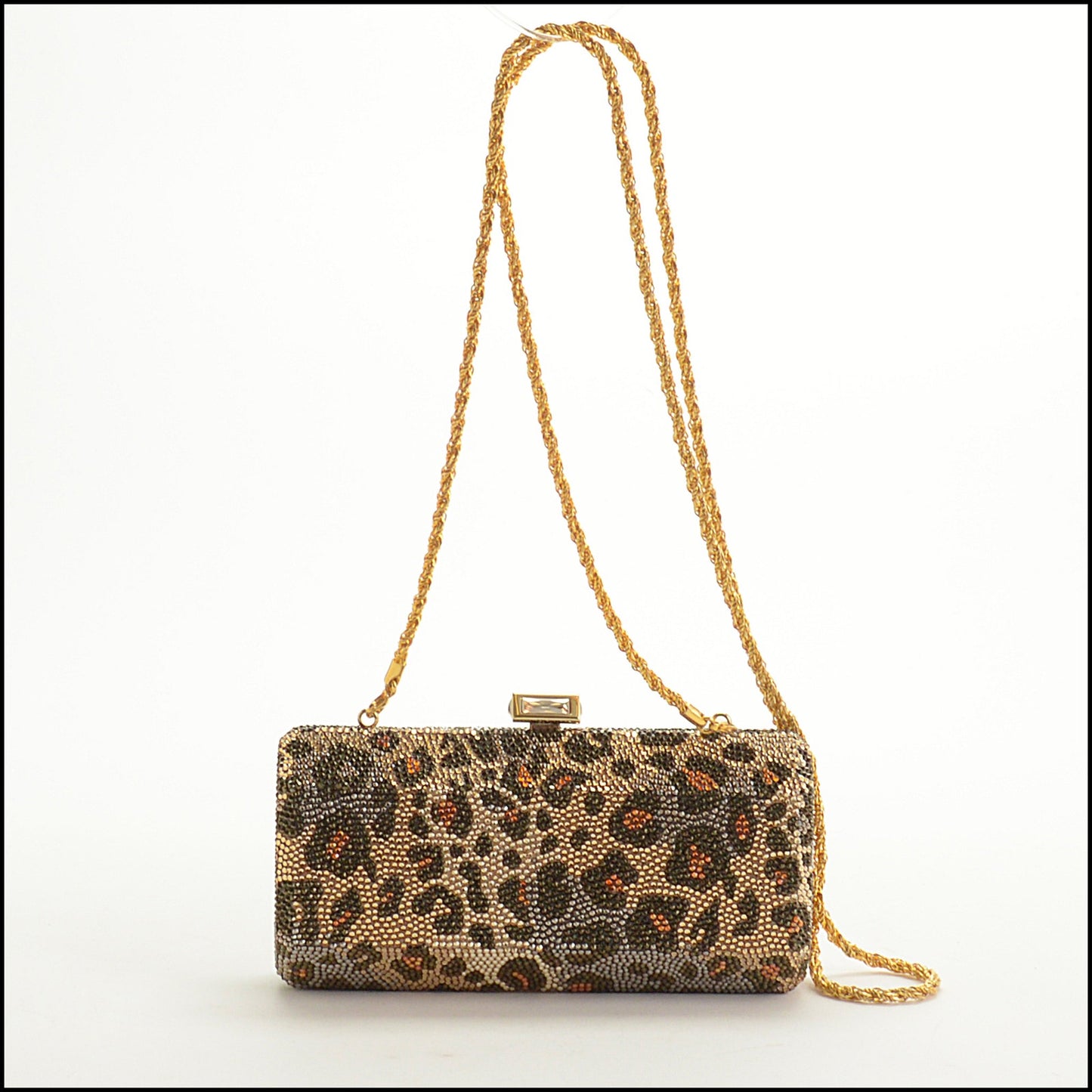 RDC15267 JUDITH LEIBER Leopard Crystal Box Minaudiere Bag