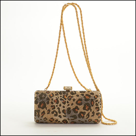 RDC15267 JUDITH LEIBER Leopard Crystal Box Minaudiere Bag