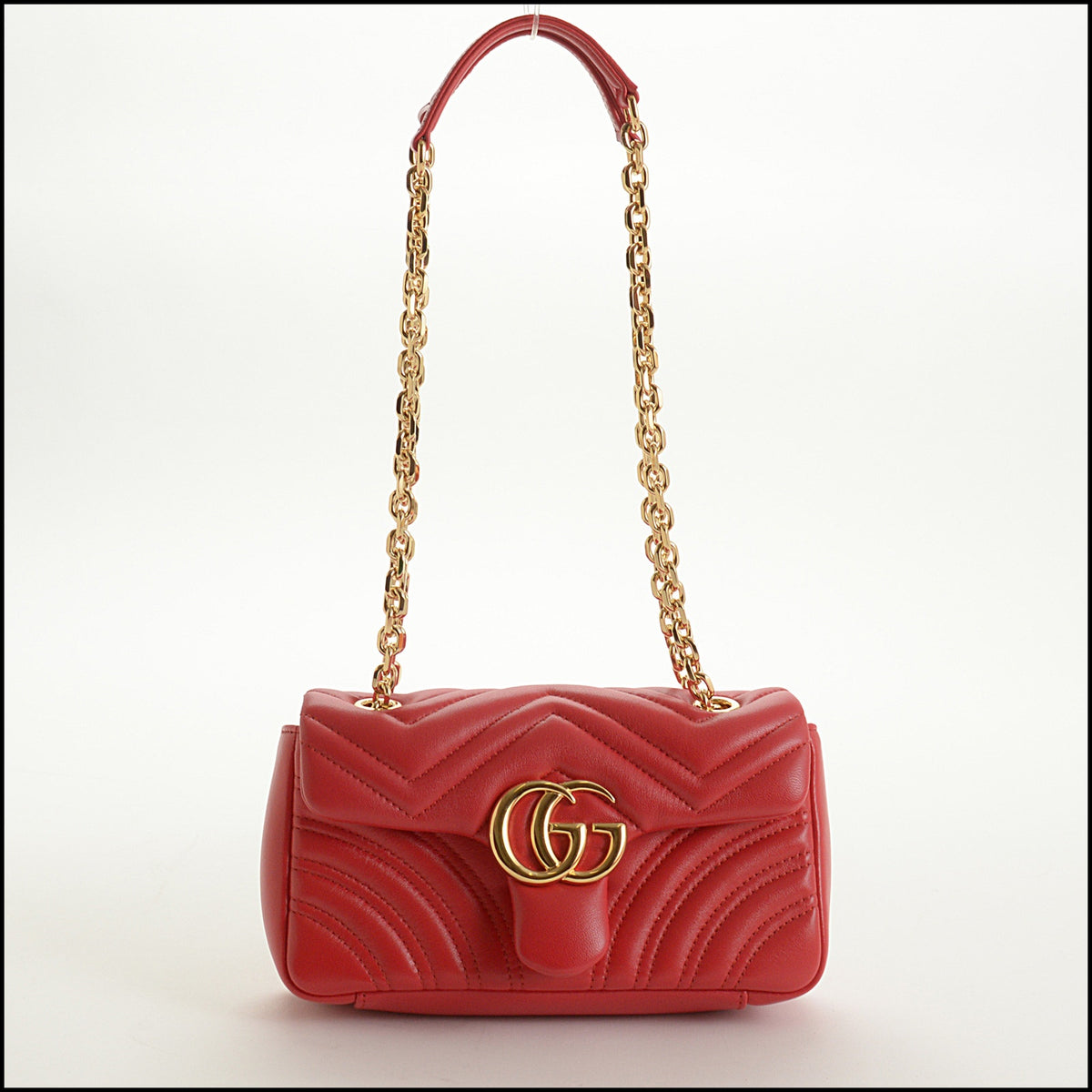 RDC15644 GUCCI Red Matalasse Leather GG Marmont Small Shoulder Bag