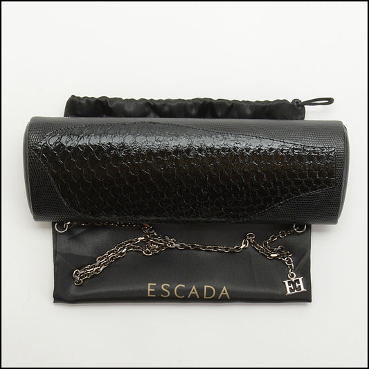 RDC13898 Authentic ESCADA Black Embossed Leather Long Clutch w/ Chain Strap