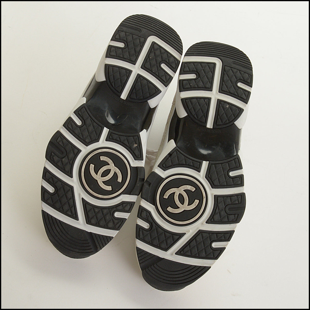 RDC15672 CHANEL Black CC White Mesh/Leather/Light Gray Suede Sneakers Size 38
