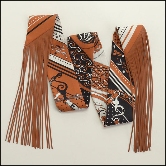 RDC15237 HERMES Brown Barenia Leather Fringe Festival des Amazones Bandana Folk Twilly