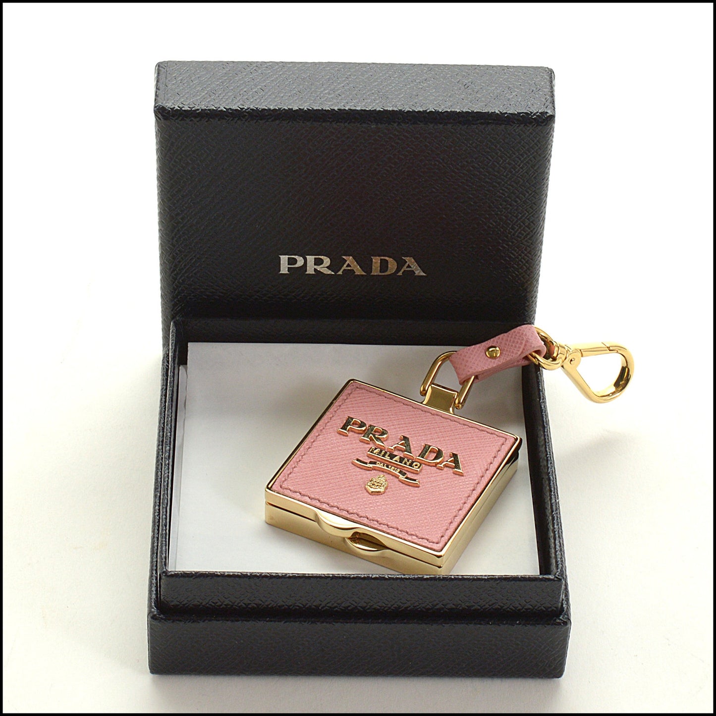 RDC15122 PRADA Pink Saffiano Leather Gold HW Pillbox Keychain