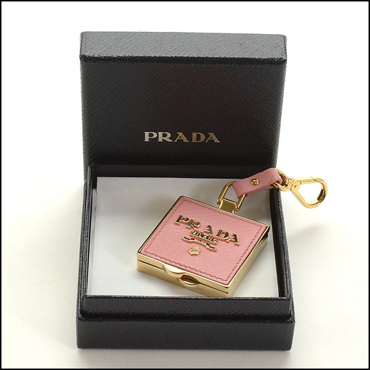 RDC15122 PRADA Pink Saffiano Leather Gold HW Pillbox Keychain