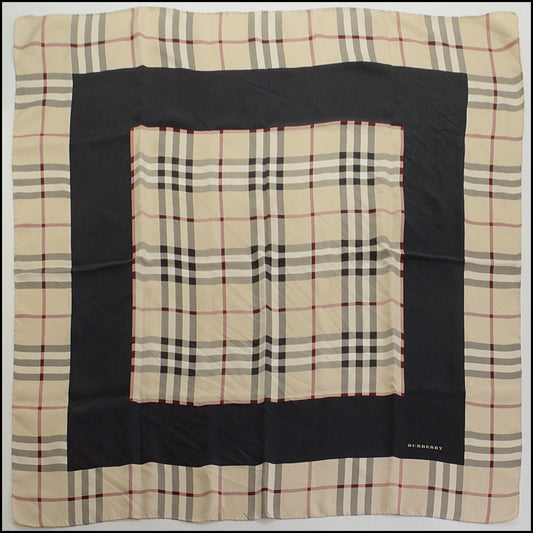 RDC14482 Burberry House Check Navy Border Silk Scarf