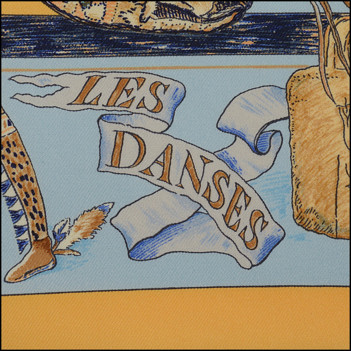 RDC15676 HERMES Light Blue/Tan ''Les Danses Des Indiens'' Scarf Kermit Oliver