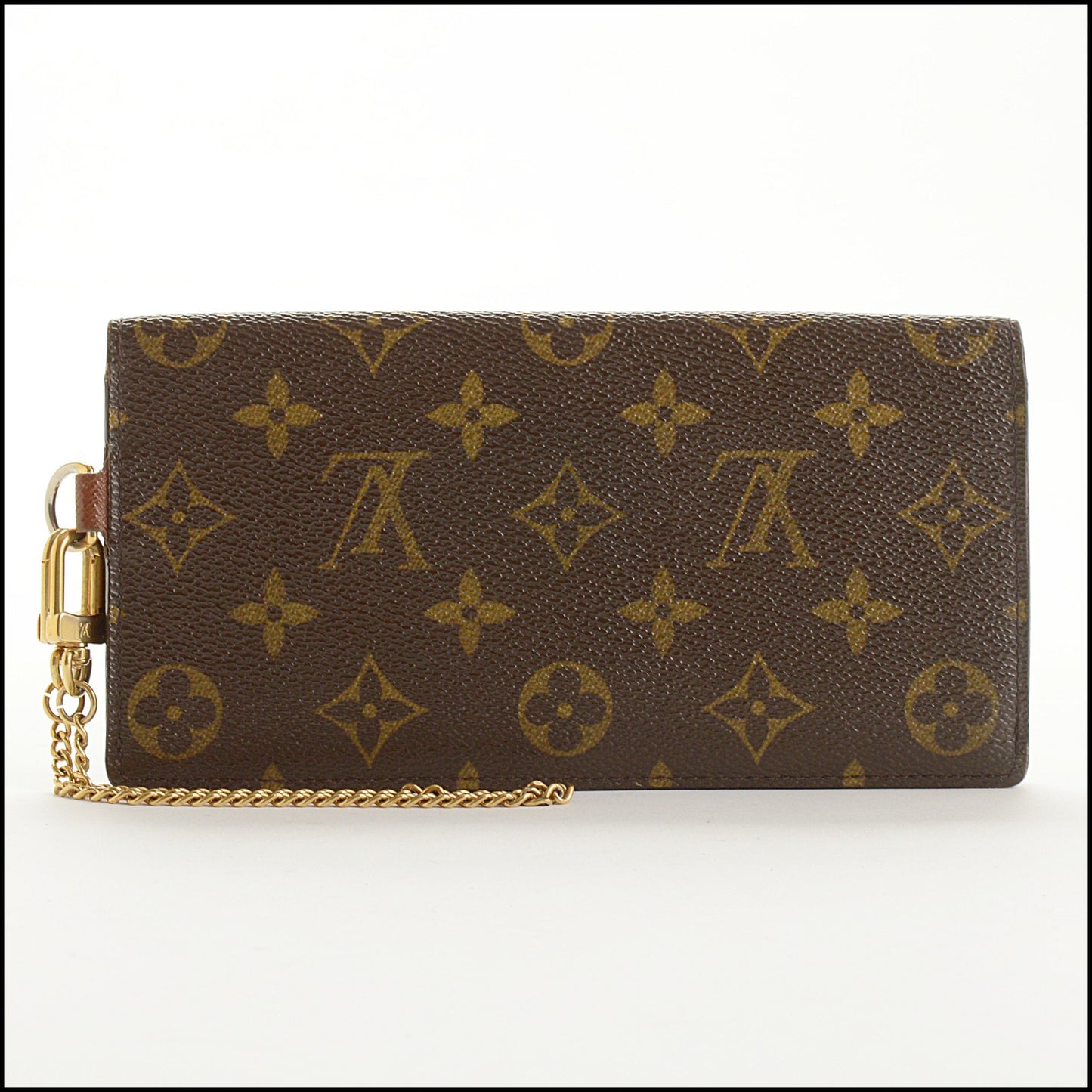 RDC15445 LOUIS VUITTON 80's Brown LV Monogram Portefeuille Accordion Clutch Wallet with Chain Strap
