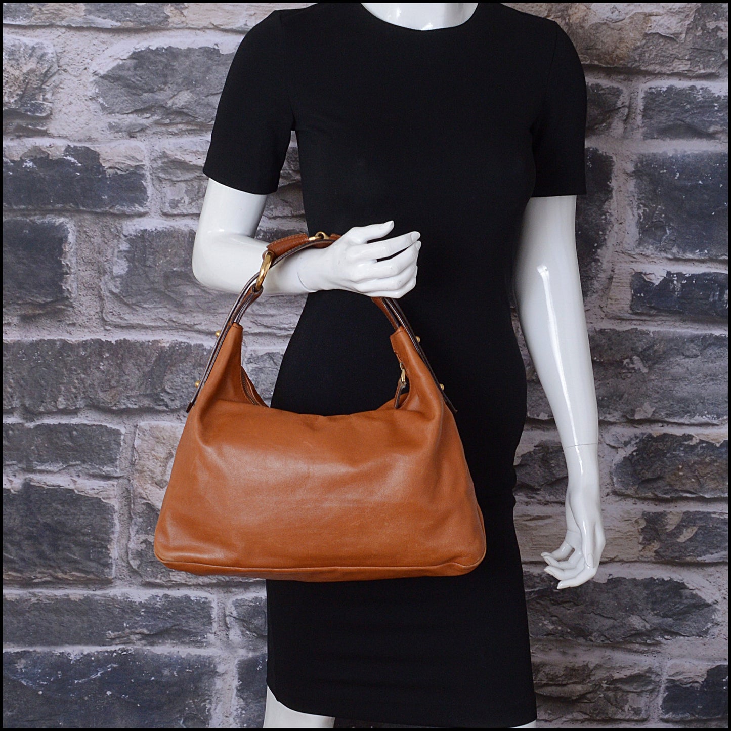 RDC14819 GUCCI Saddle Brown Leather Double Horsebit Hobo Bag