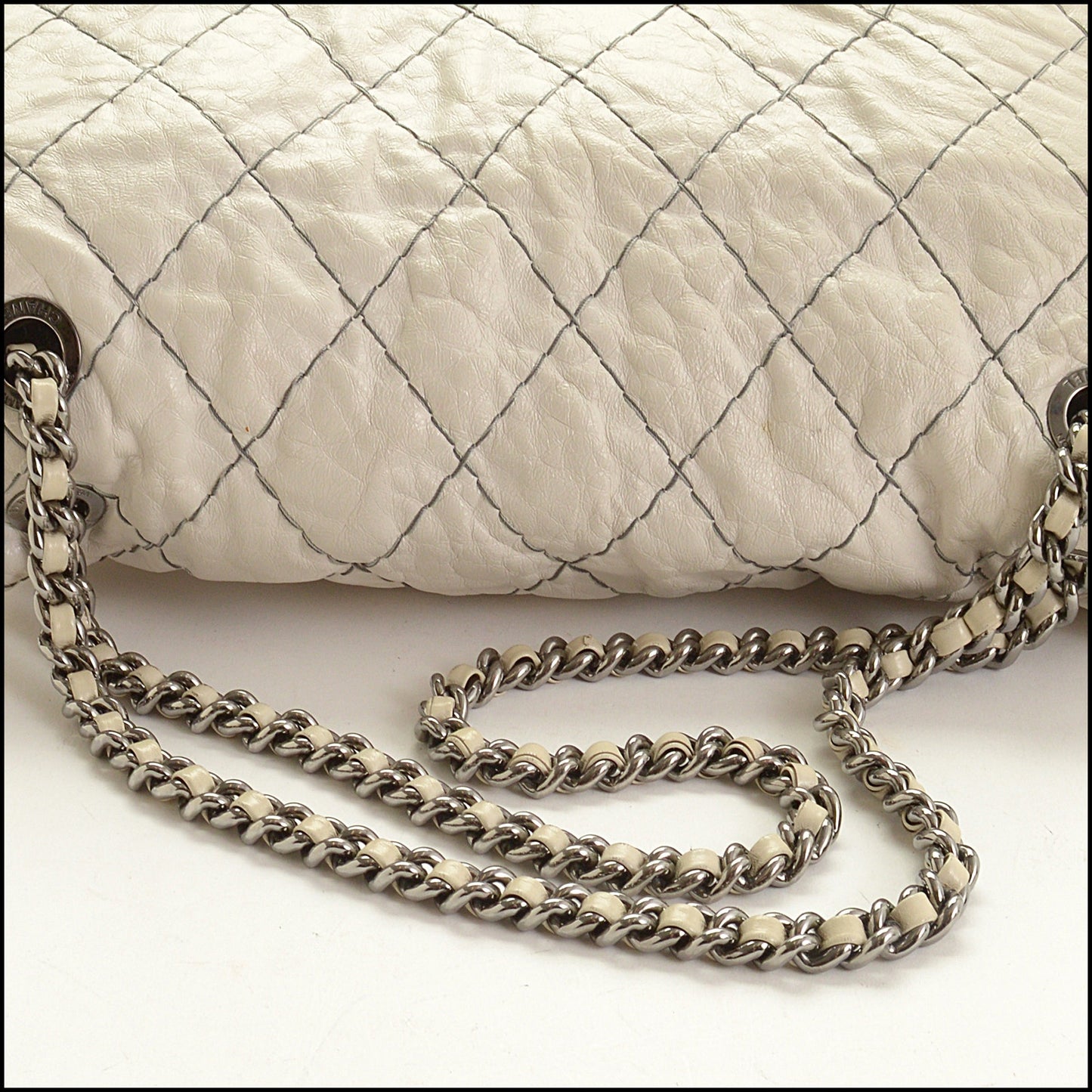 RDC15347 CHANEL '10 Dark White Double Stitch Classic Jumbo Flap Bag