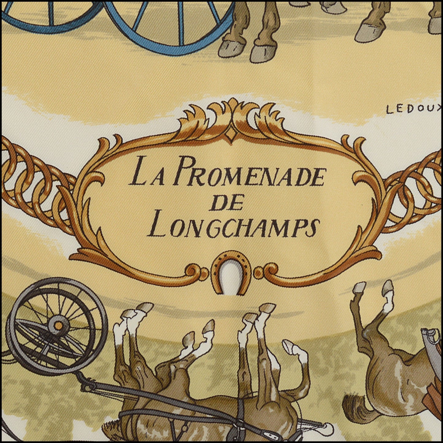 RDC14886 HERMES Green/White "La Promenade de Longchamps" 90cm Scarf