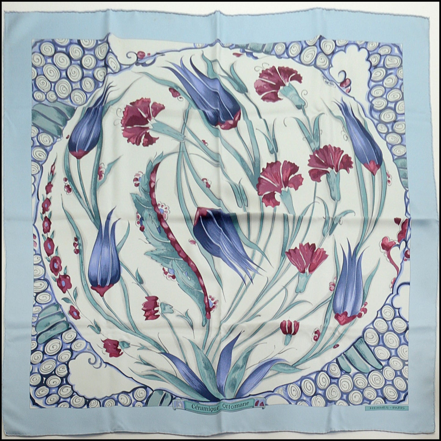 RDC15233 HERMES '02 Light Blue Cermique Ottomane Silk Scarf 90cm