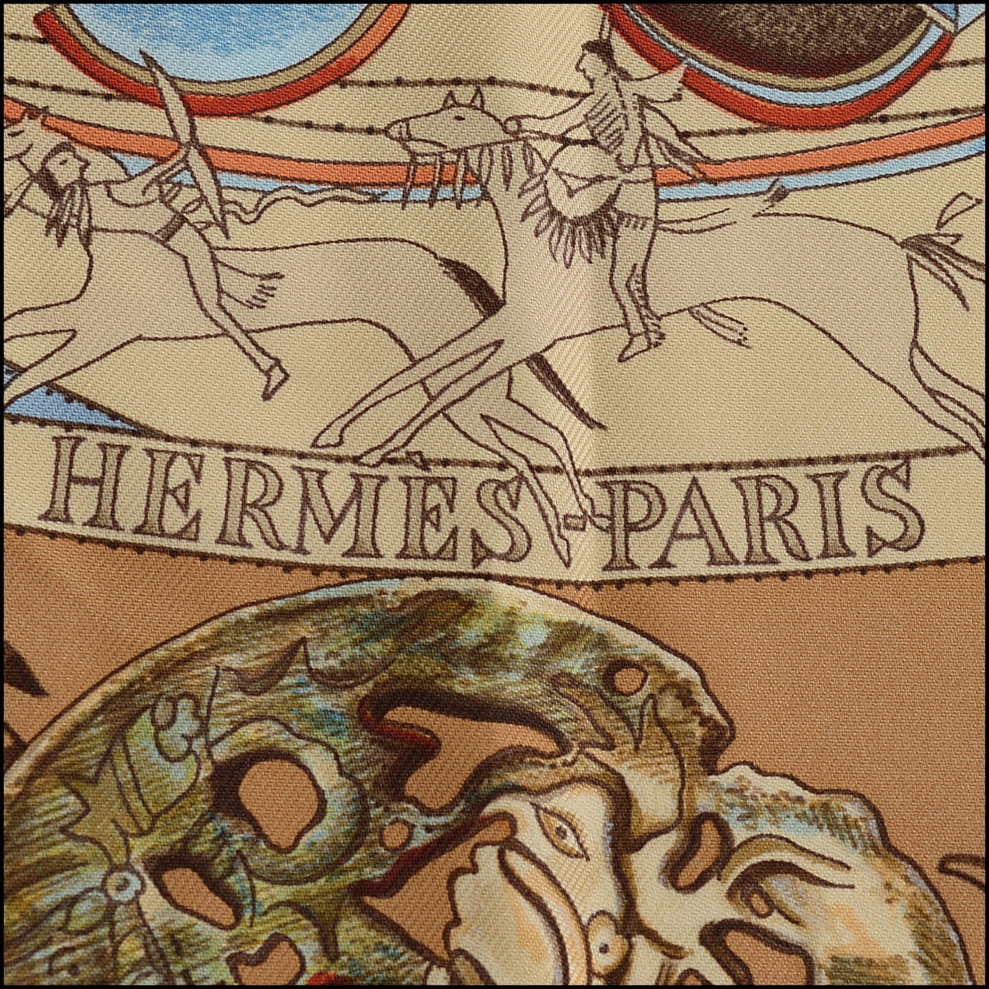 RDC15557 HERMES Blue "Mythologies Des Hommes Rouges" Kermit Oliver Silk Scarf 90 cm